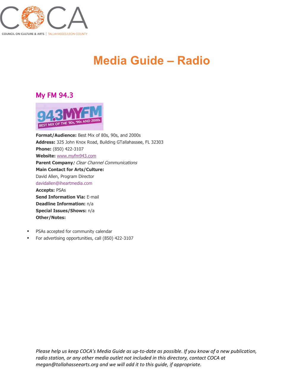 Media Guide – Radio
