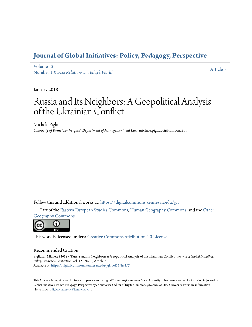 Russia and Its Neighbors: a Geopolitical Analysis of The