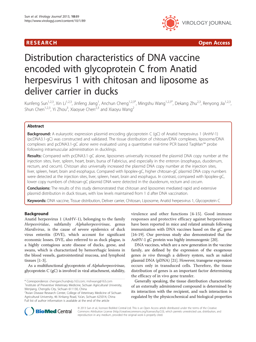 Distribution Characteristics of DNA Vaccine Encoded with Glycoprotein