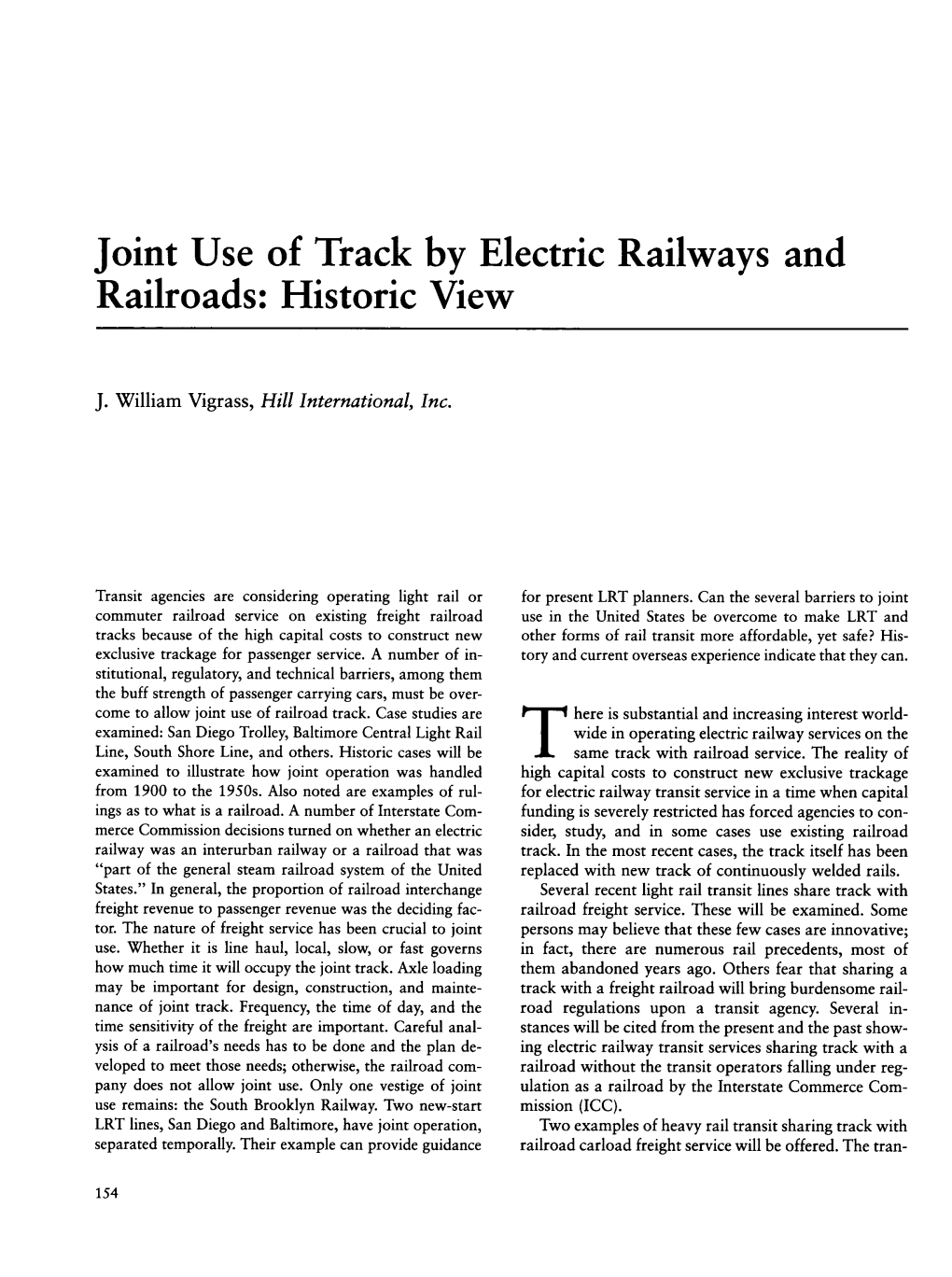 Joint Use of Track by Electric Railways and Railroads: Historic View