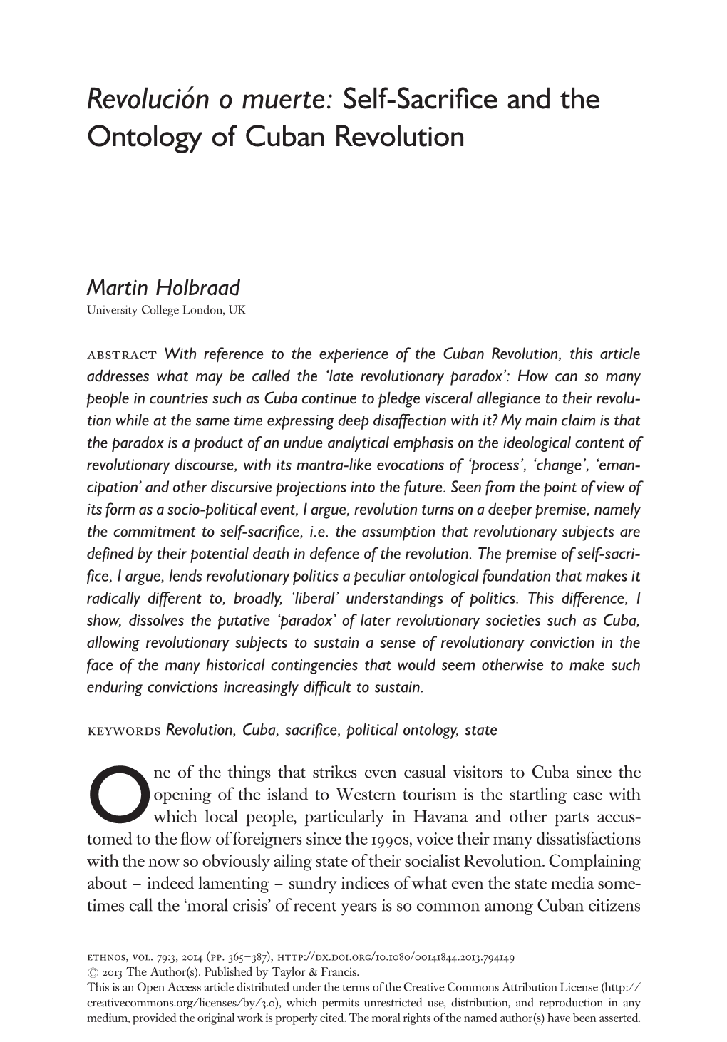 Self-Sacrifice and the Ontology of Cuban Revolution