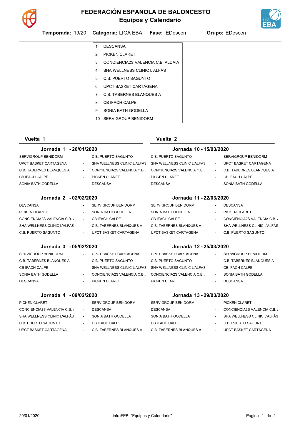 Equipos Y Calendario FEDERACIÓN ESPAÑOLA DE