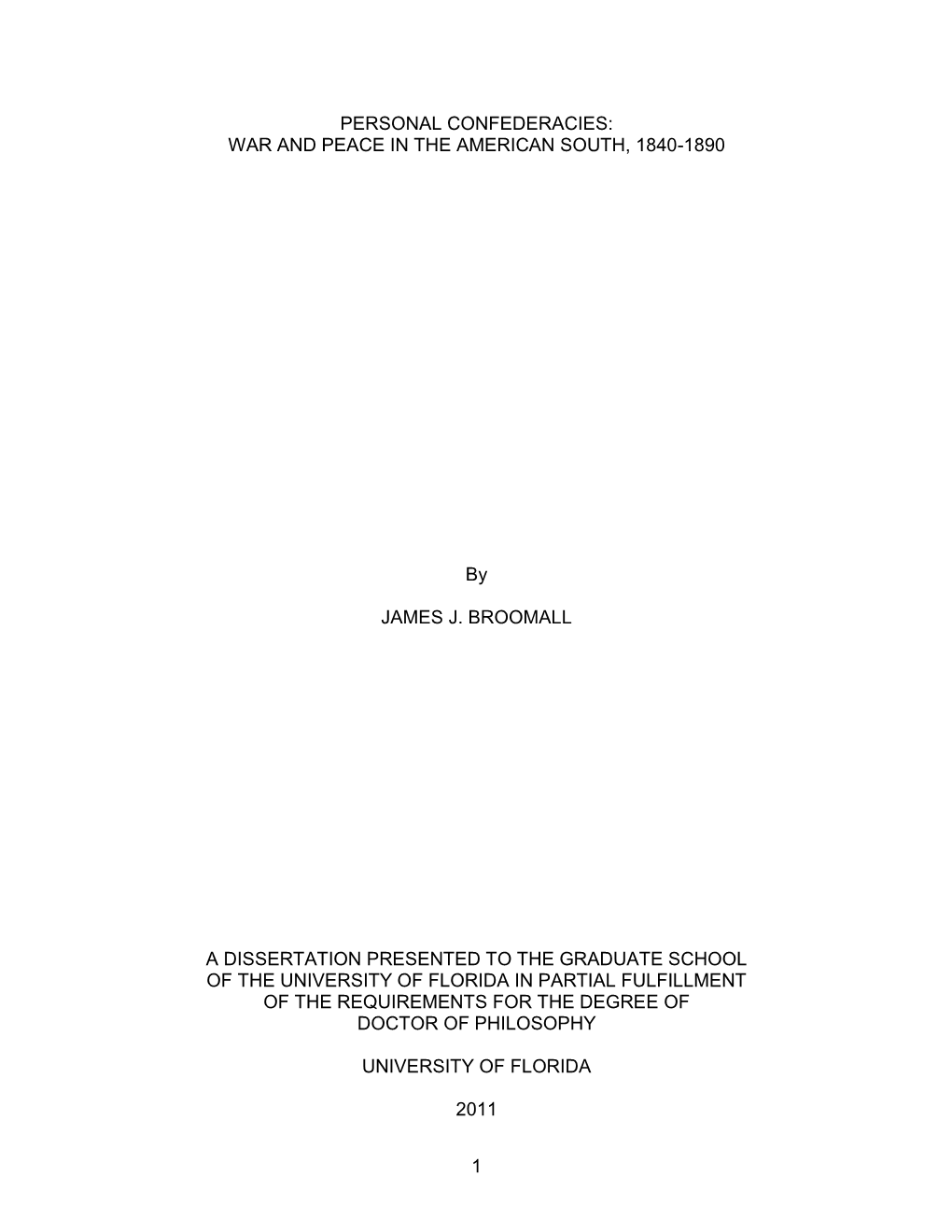 Personal Confederacies: War and Peace in the American South, 1840-1890