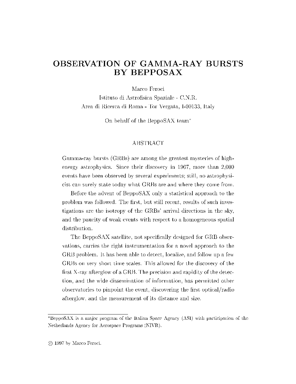 Observation of Gamma-Ray Bursts by Bepposax