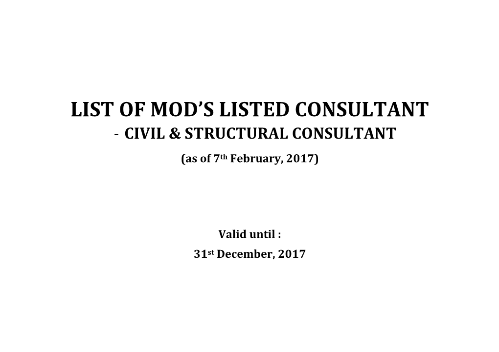 List of CIVIL STRUCTURAL CONSULTANT As of 7 Feb 2017