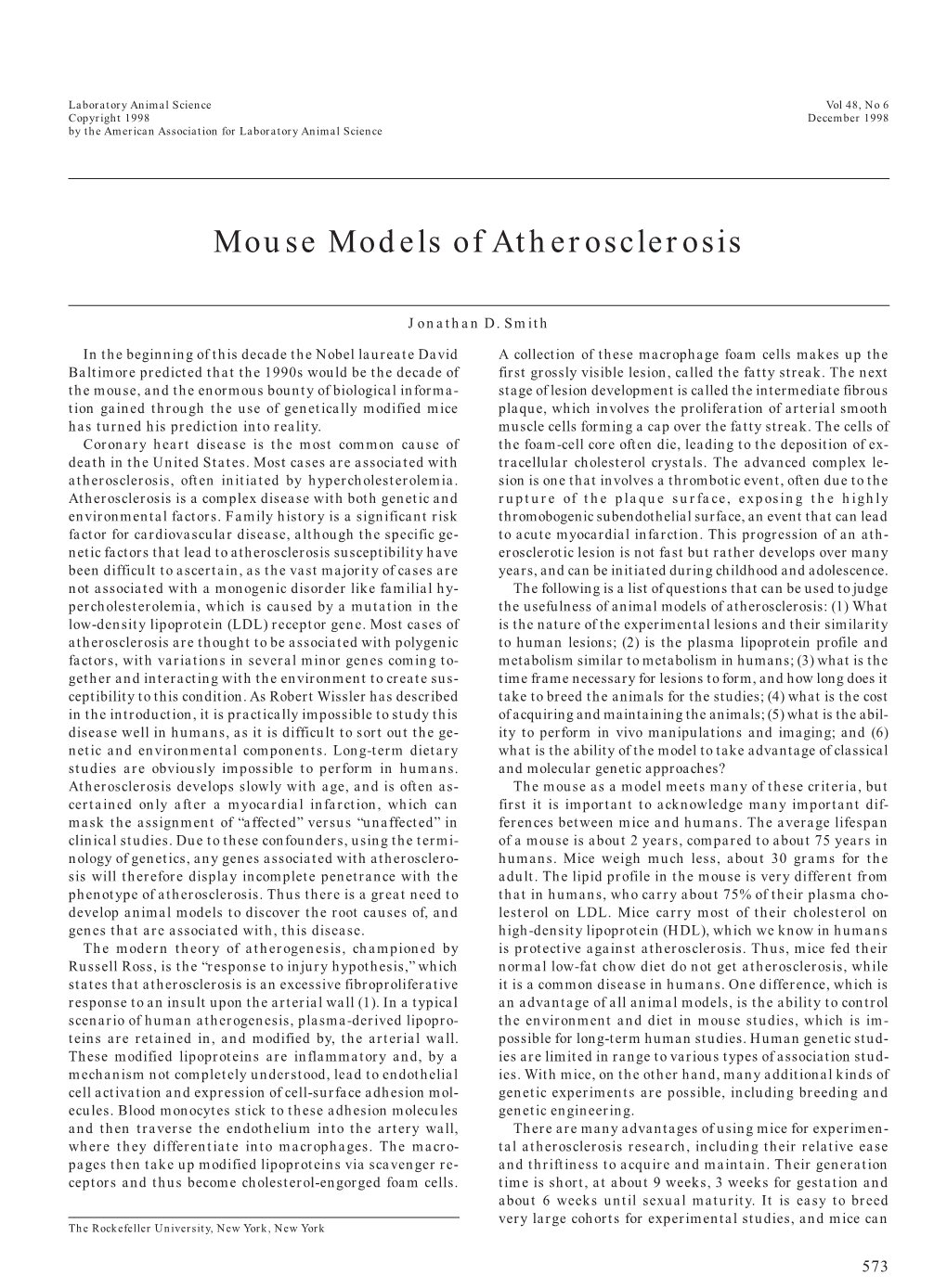 Mouse Models of Atherosclerosis