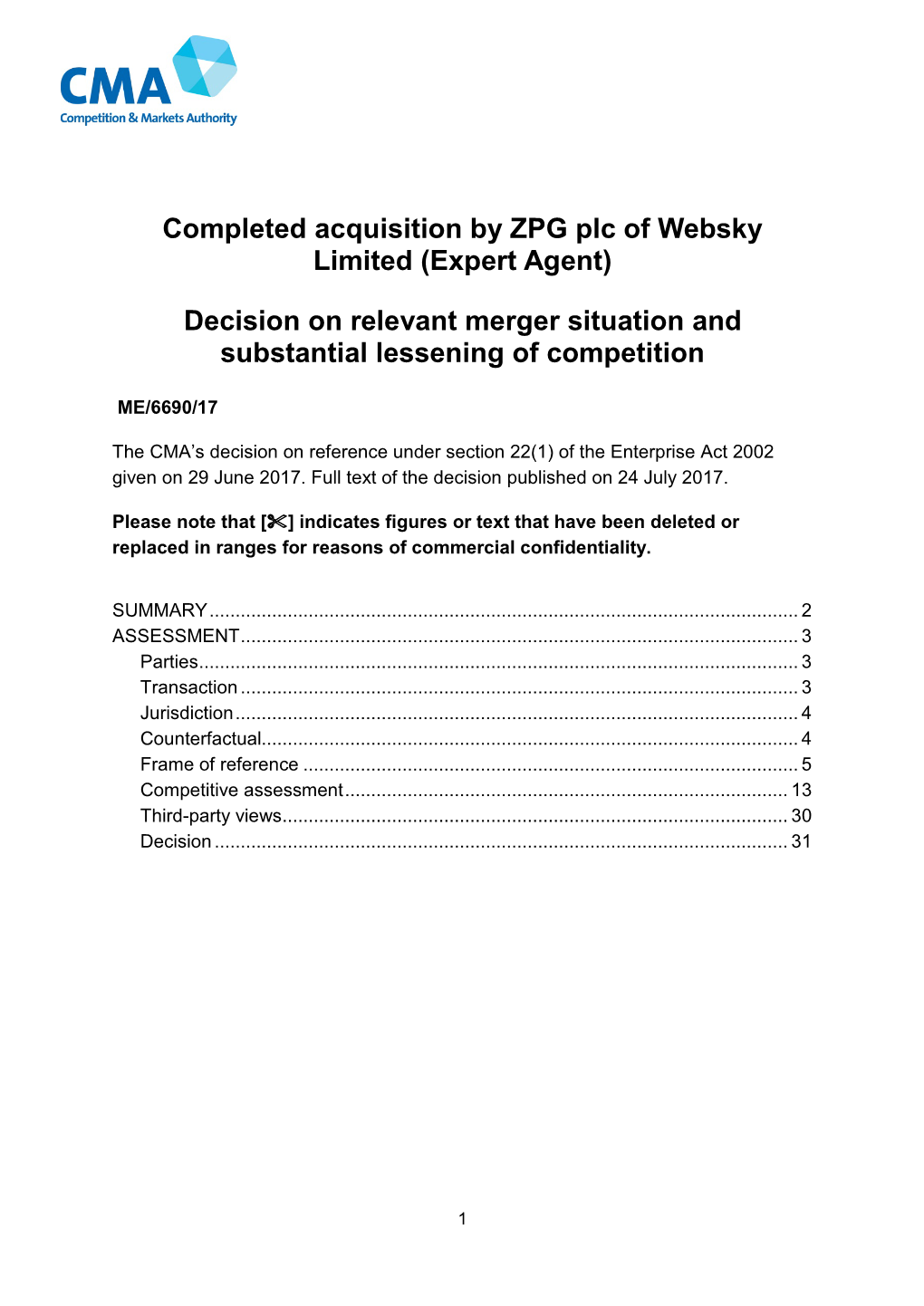 ZPG/Websky Merger Inquiry: Full Text Decision