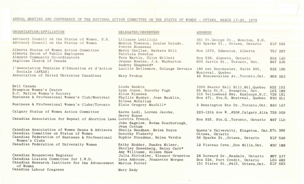 Annual Meeting and Conference of the National Action Committee on the Status of Women , Ottawa, March 17-20, 1978