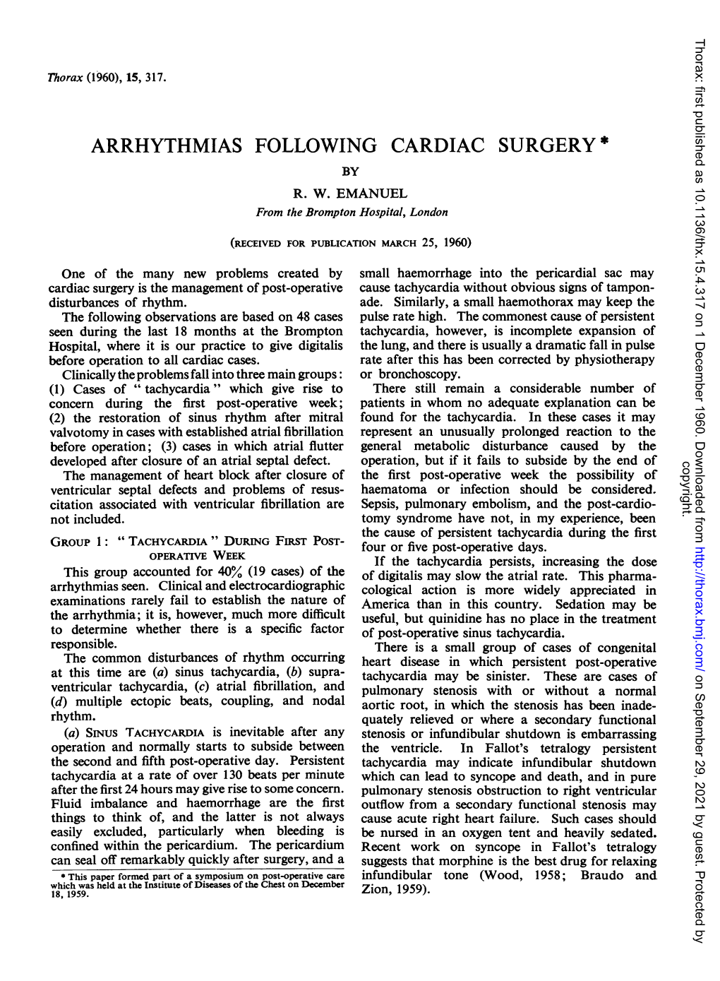 Arrhythmias Following Cardiac Surgery * by R
