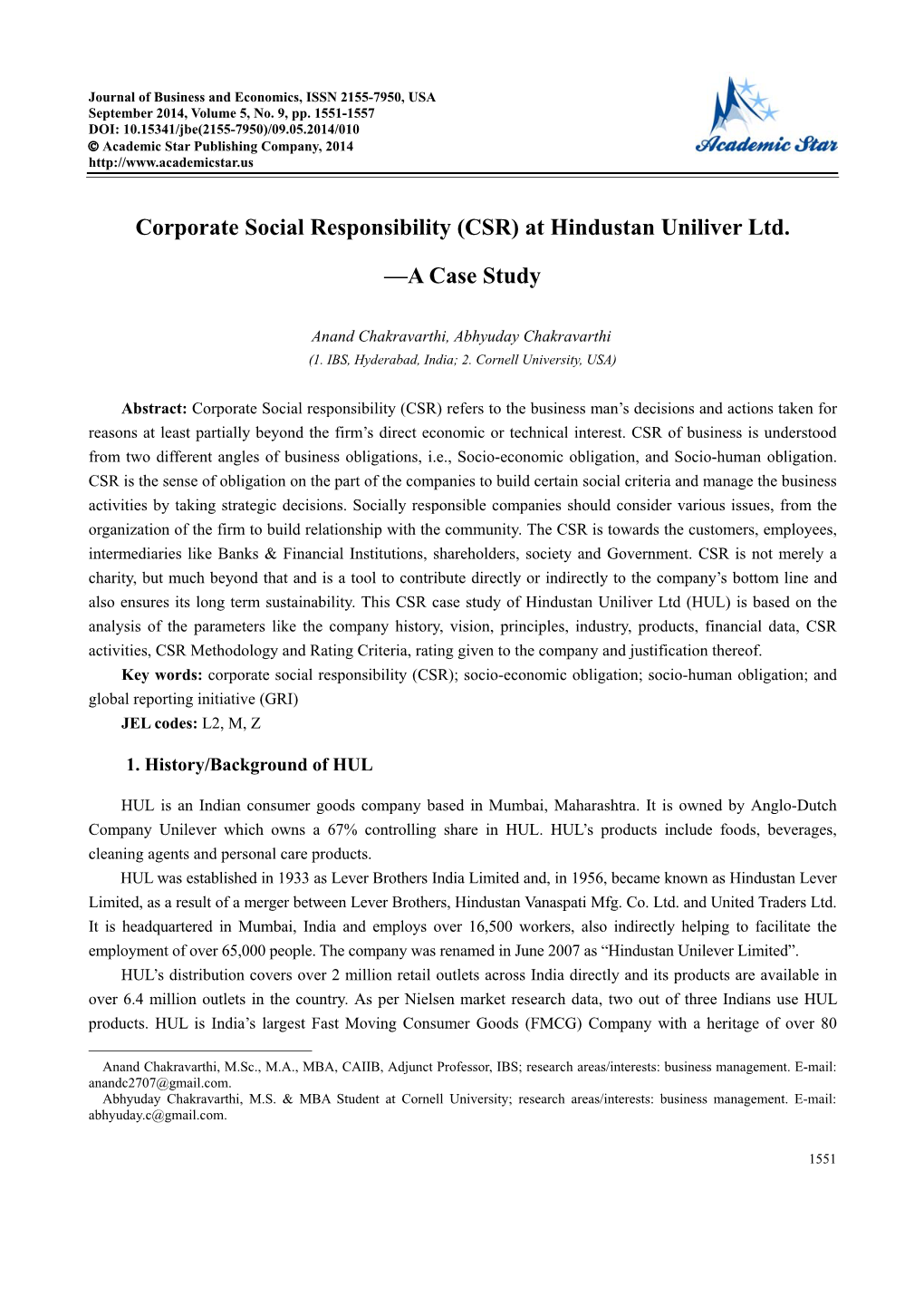 Corporate Social Responsibility (CSR) at Hindustan Uniliver Ltd