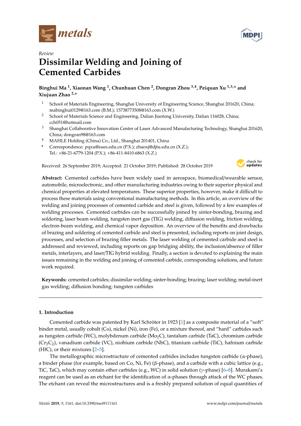 Dissimilar Welding and Joining of Cemented Carbides