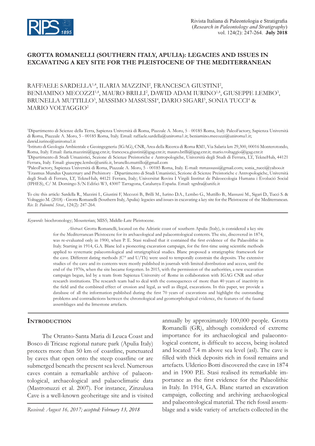 Grotta Romanelli (Southern Italy, Apulia): Legacies and Issues in Excavating a Key Site for the Pleistocene of the Mediterranean