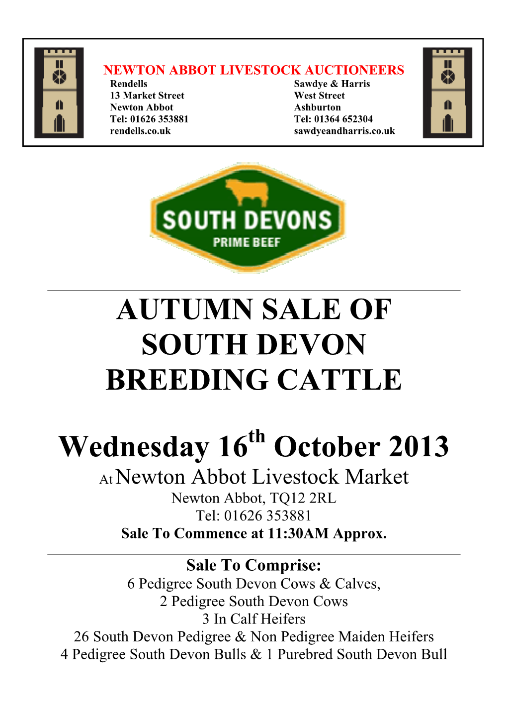 AUTUMN SALE of SOUTH DEVON BREEDING CATTLE Wednesday