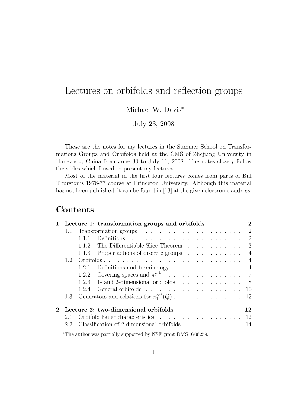 Lectures on Orbifolds and Reflection Groups