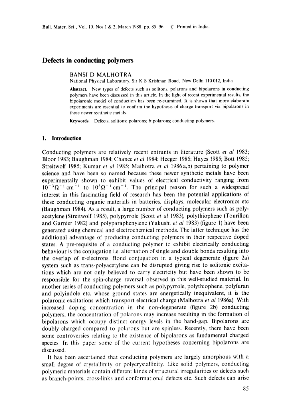 Defects in Conducting Polymers