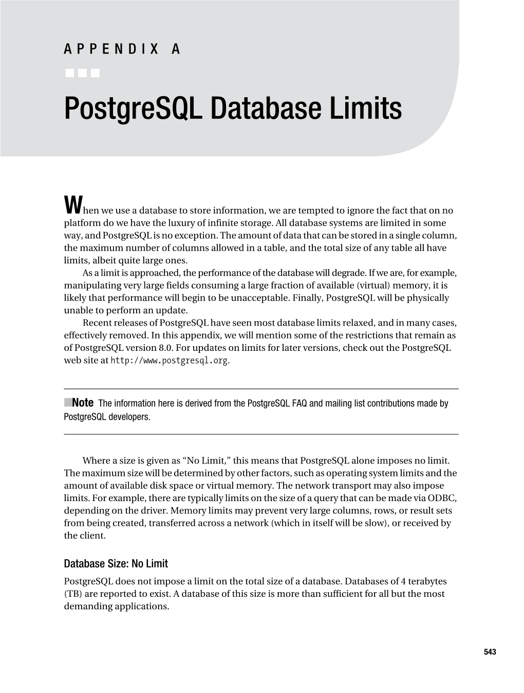 Postgresql Database Limits