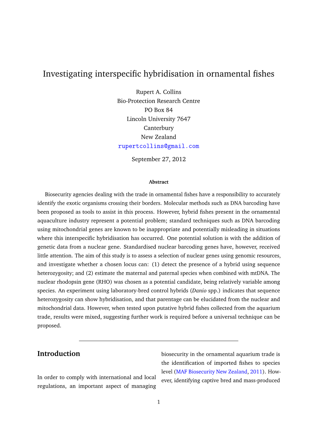 Identification of Ornamental Fishes for Biosecurity