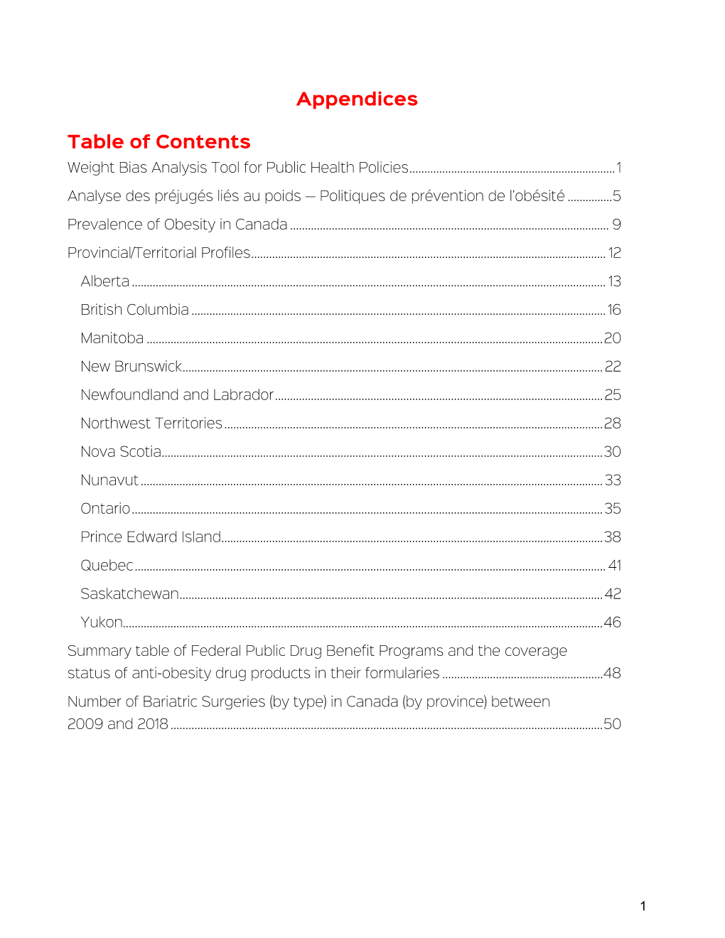 Appendices Table of Contents
