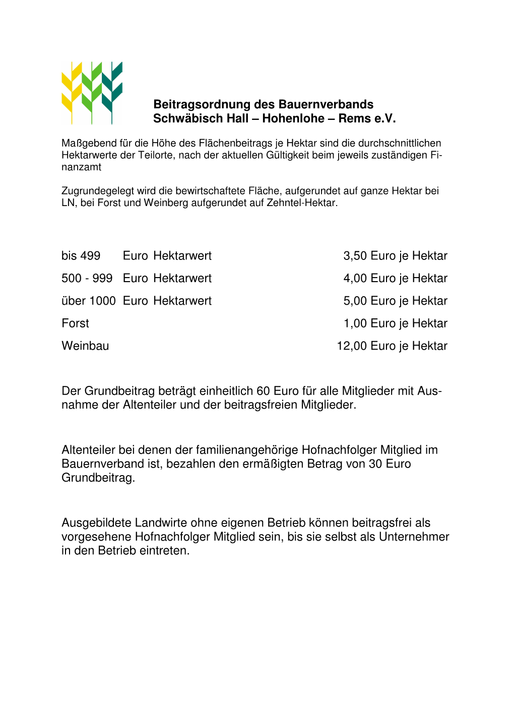 Hohenlohe – Rems Ev Bis 499 Euro Hektarwert 3,50 Euro Je Hektar