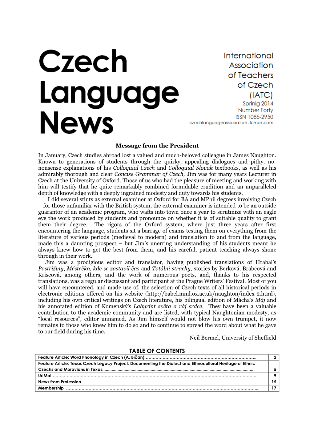 Czech Language News (Spring 2014)