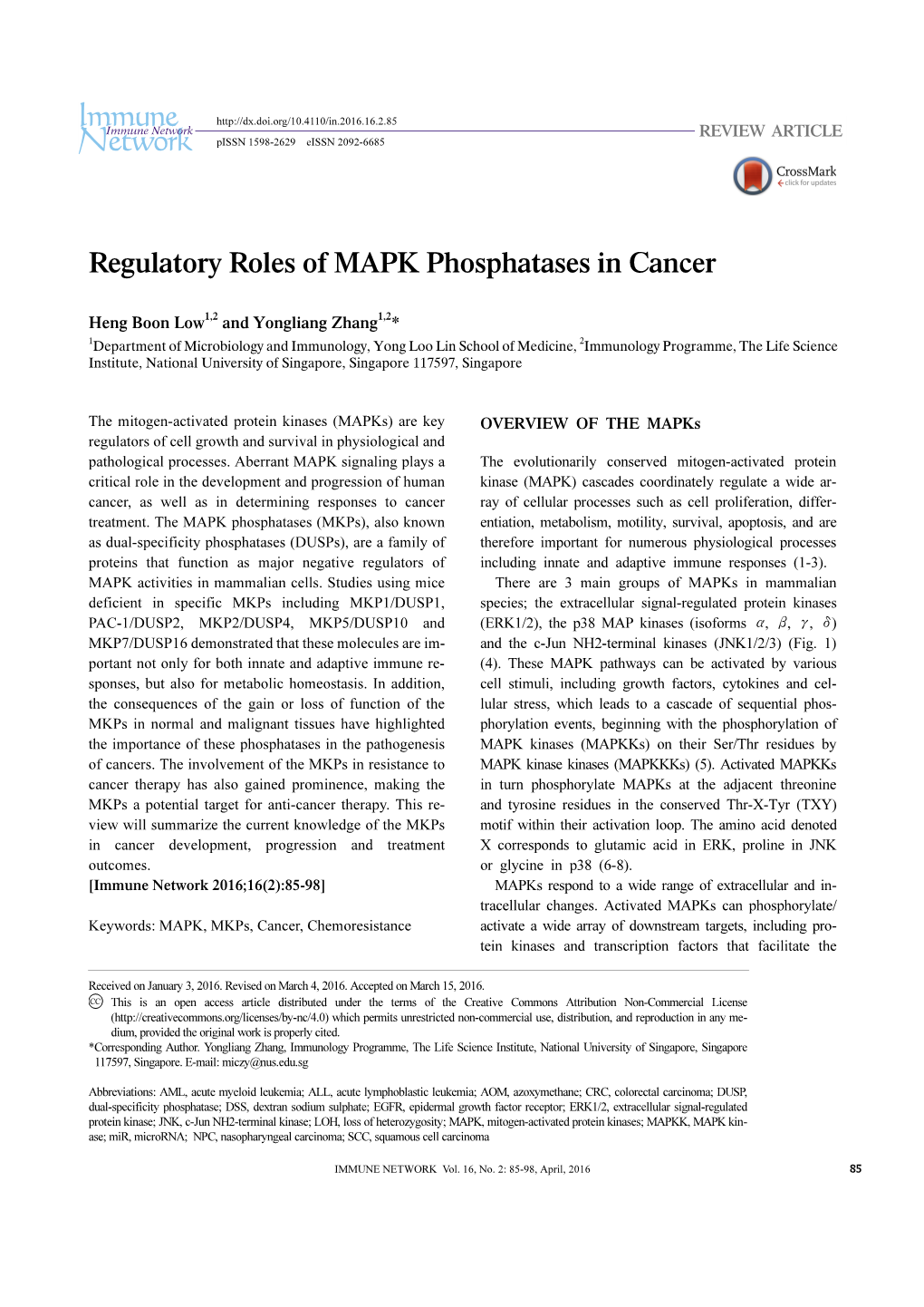 Regulatory Roles of MAPK Phosphatases in Cancer