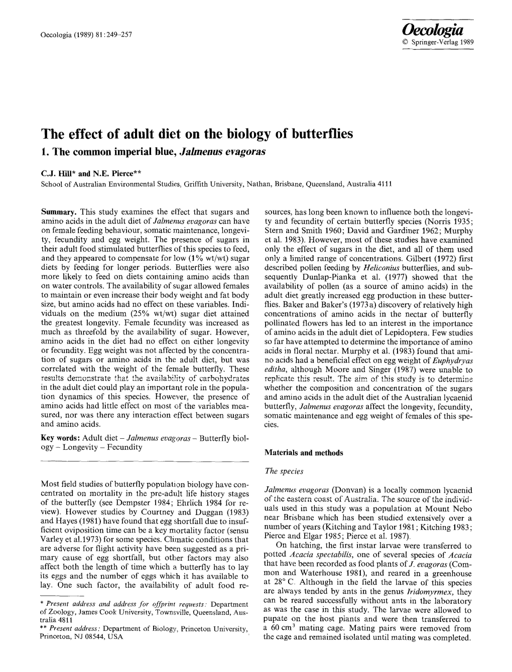 The Effect of Adult Diet on the Biology of Butterflies 1