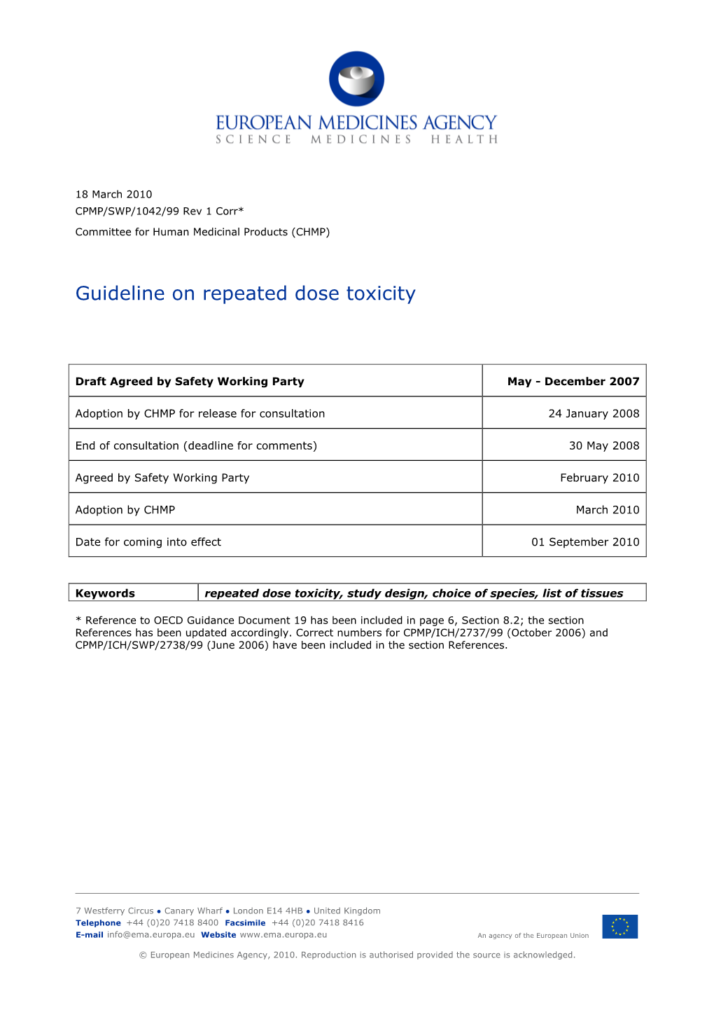 Guideline on Repeated Dose Toxicity Corr