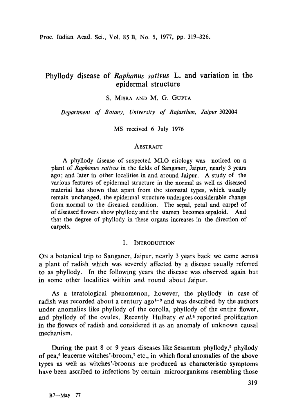 Phyllody Disease of Raphanus Sativus L