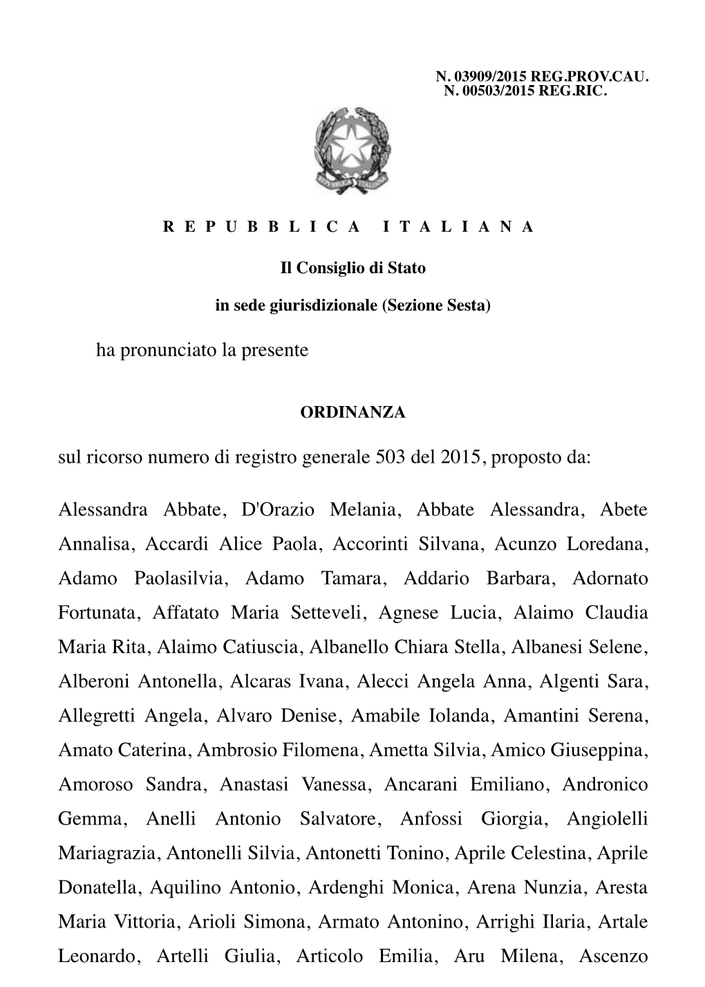 Ha Pronunciato La Presente Sul Ricorso Numero Di Registro Generale 503 Del