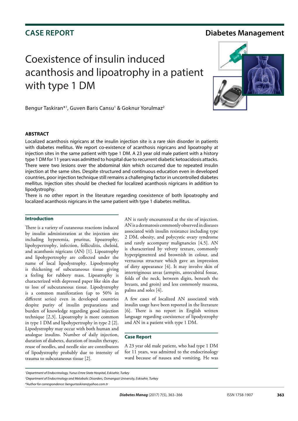 Coexistence of Insulin Induced Acanthosis and Lipoatrophy in a Patient with Type 1 DM