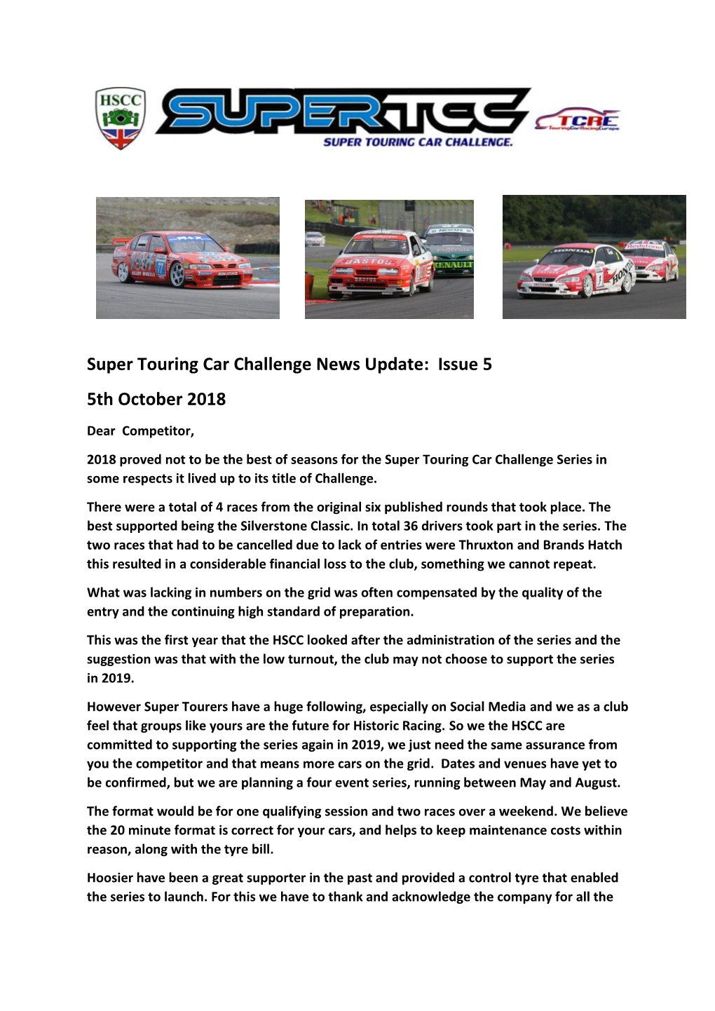 Super Touring Car Challenge News Update: Issue 5 5Th October 2018
