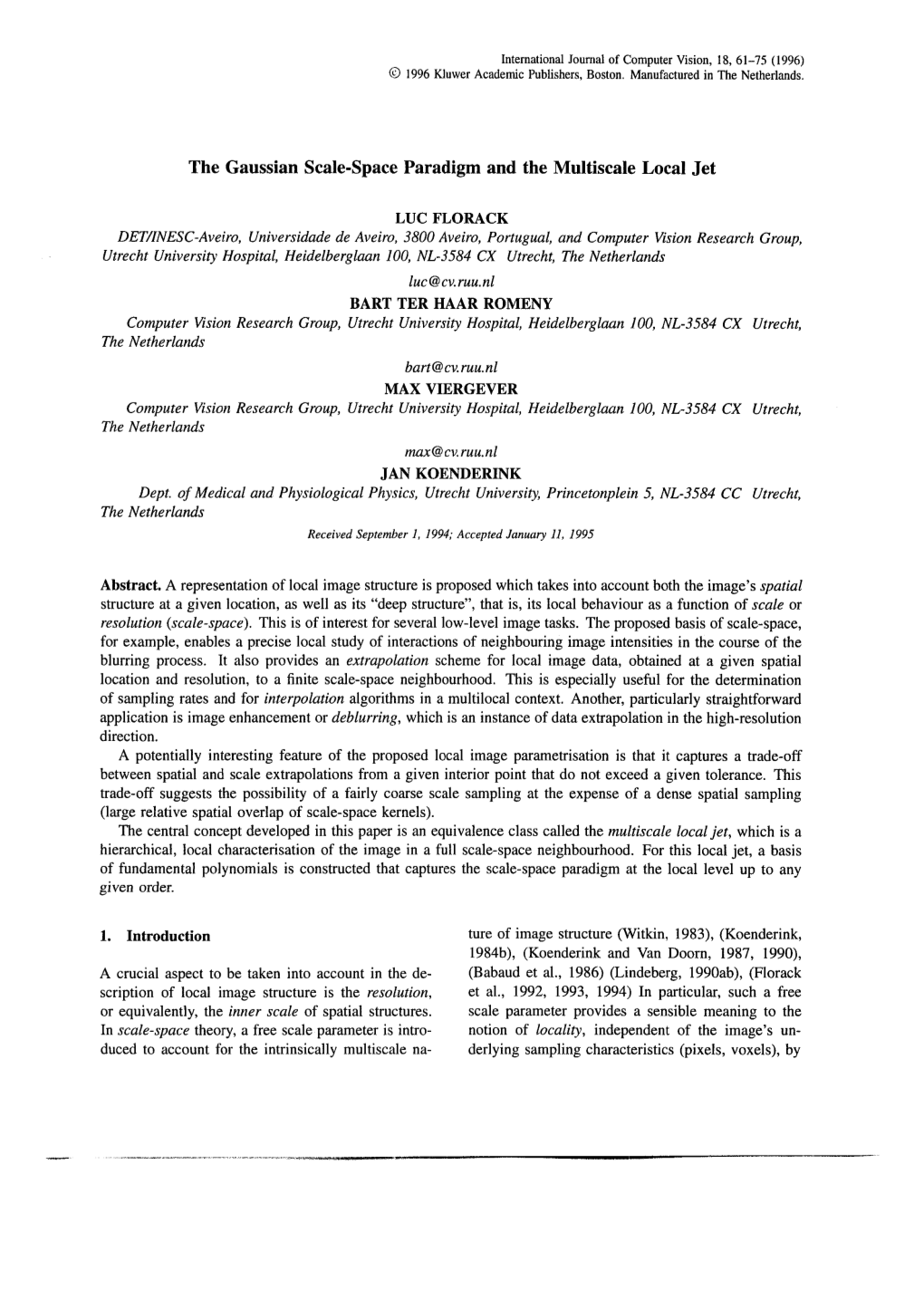 The Gaussian Scale-Space Paradigm and the Multiscale Local Jet