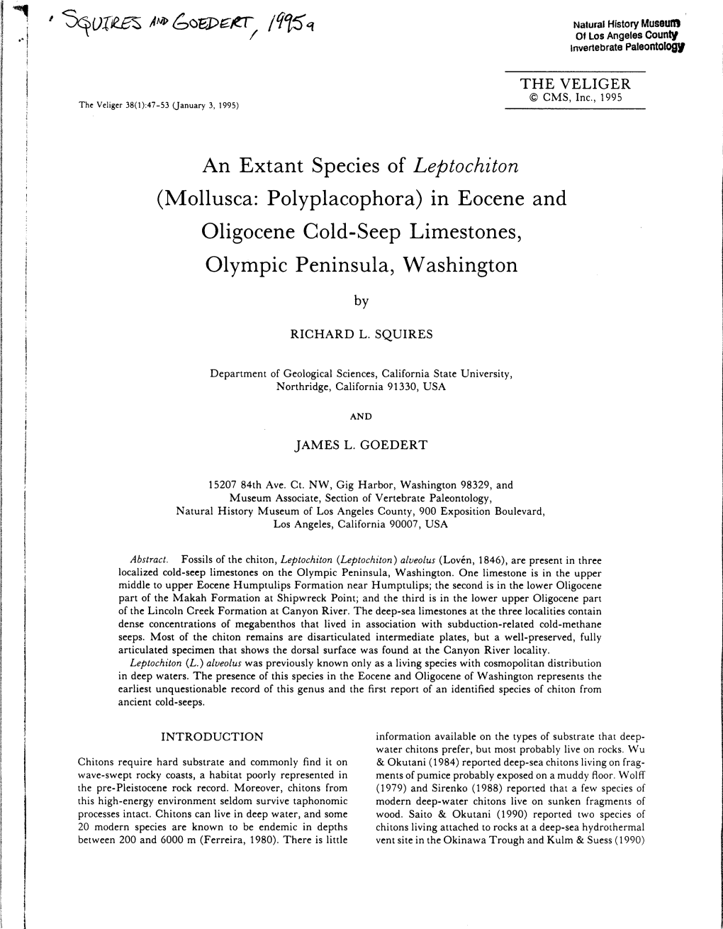 In Eocene and Oligocene Cold-Seep Limestones, Olympic Peninsula, Washington