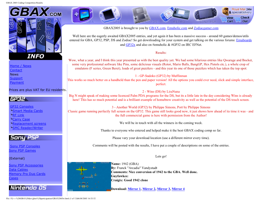 GBAX 2005 Coding Competition Results