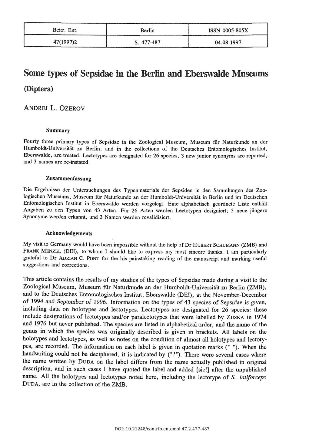 Some Types of Sepsidae in the Berlin and Eberswalde Museums (Diptera)