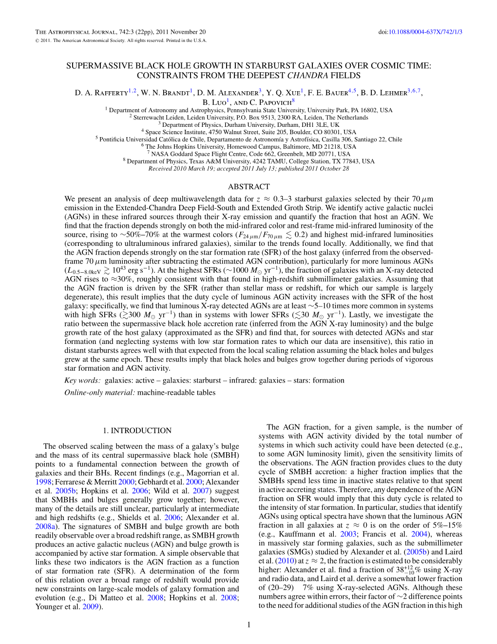 Supermassive Black Hole Growth in Starburst Galaxies Over Cosmic Time: Constraints from the Deepest Chandra Fields