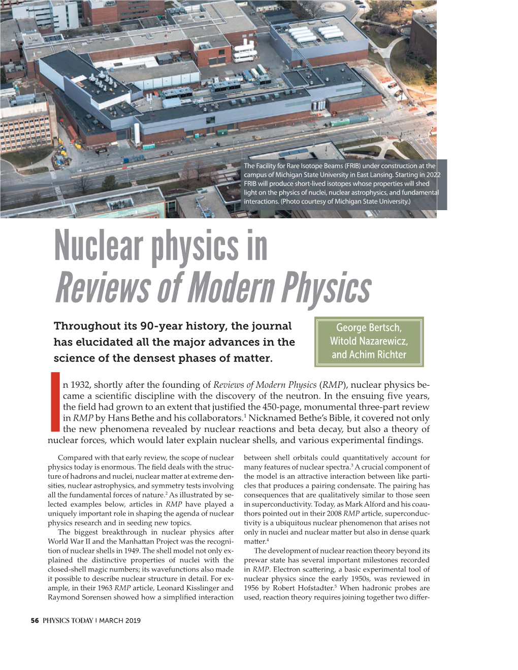 Nuclear Physics in Reviews of Modern Physics