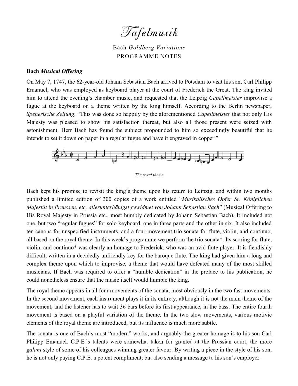 Bach Goldberg Variations PROGRAMME NOTES Bach