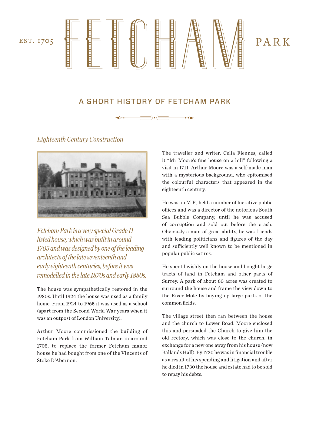 A Short History of Fetcham Park