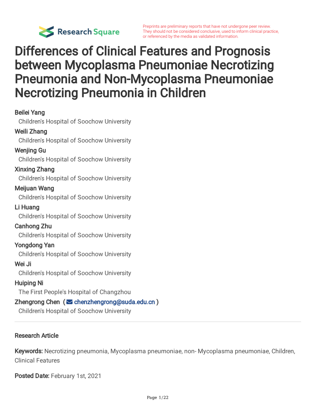 Differences of Clinical Features and Prognosis Between Mycoplasma Pneumoniae Necrotizing Pneumonia and Non-Mycoplasma Pneumoniae Necrotizing Pneumonia in Children