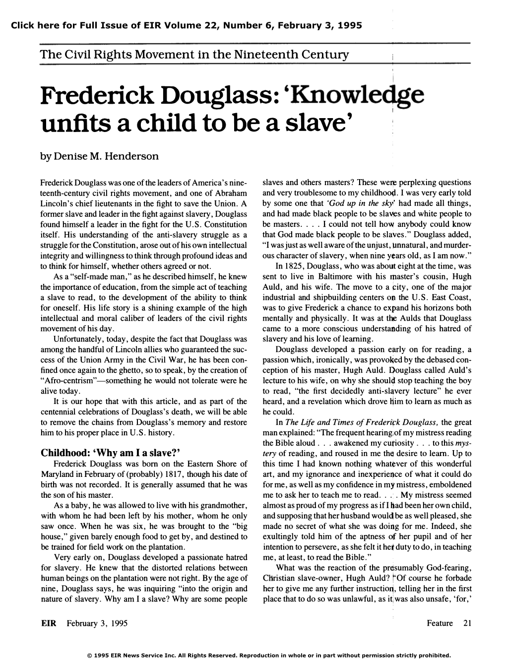 Frederick Douglass: 'Knowledge Unfits a Child to Be a Slave'