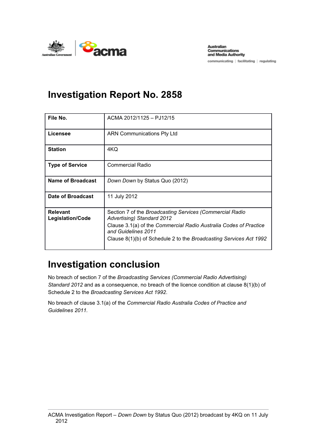 4KQ - ACMA Investigation Report 2858