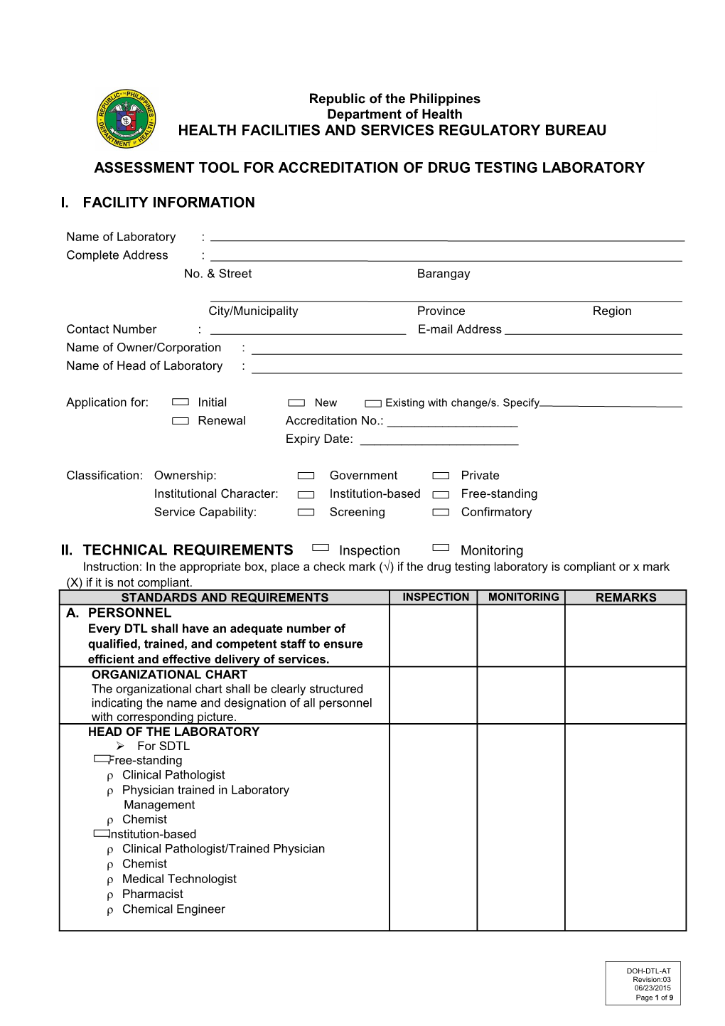 Assessment Tool for Accreditation of Drug Testing Laboratory