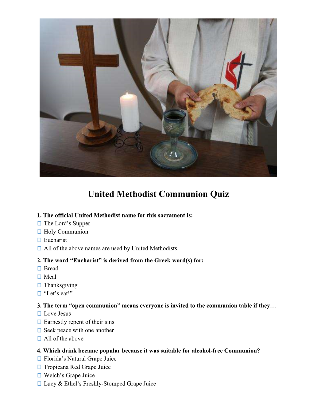 United Methodist Communion Quiz
