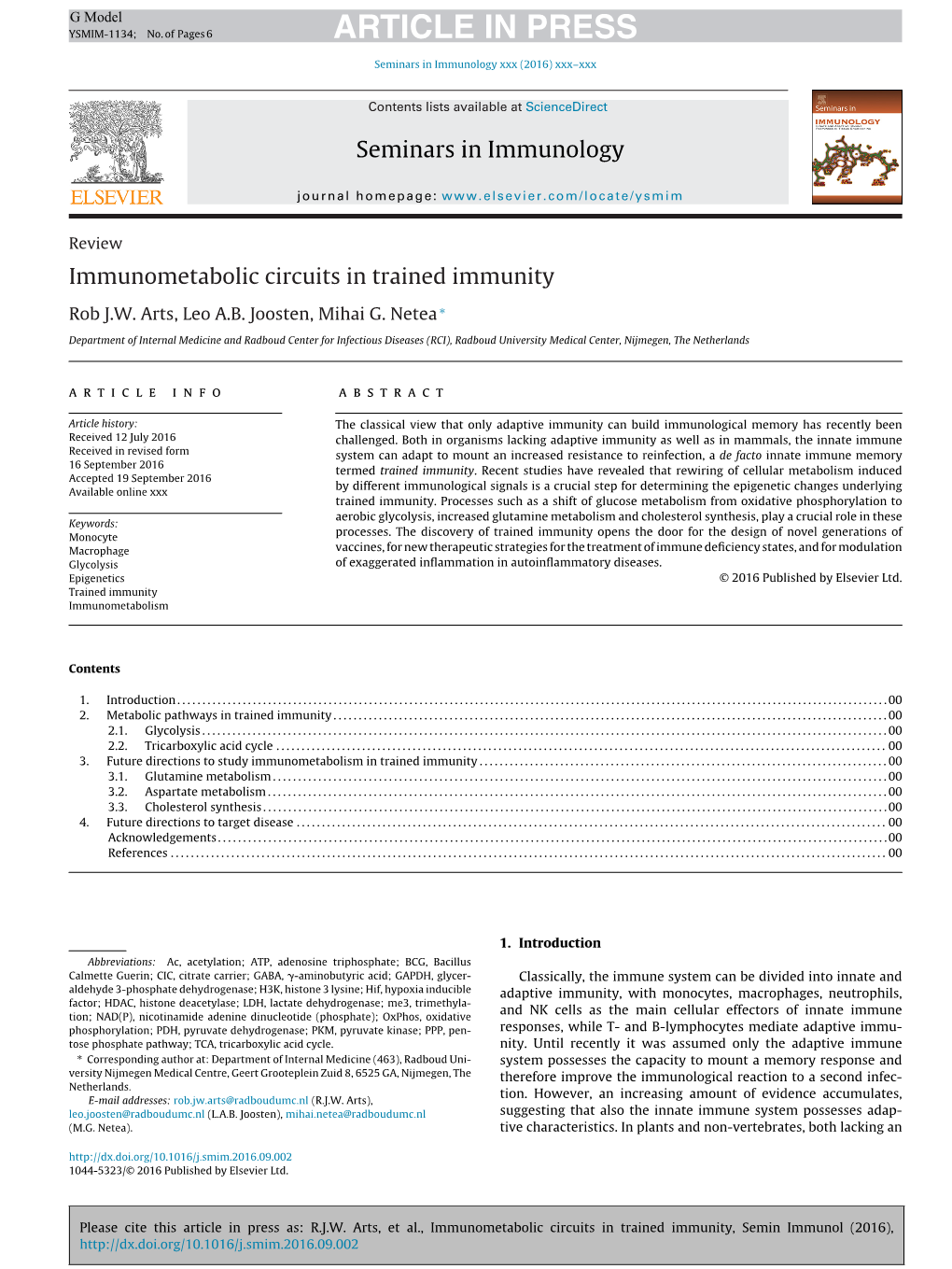 Immunometabolic Circuits in Trained Immunity