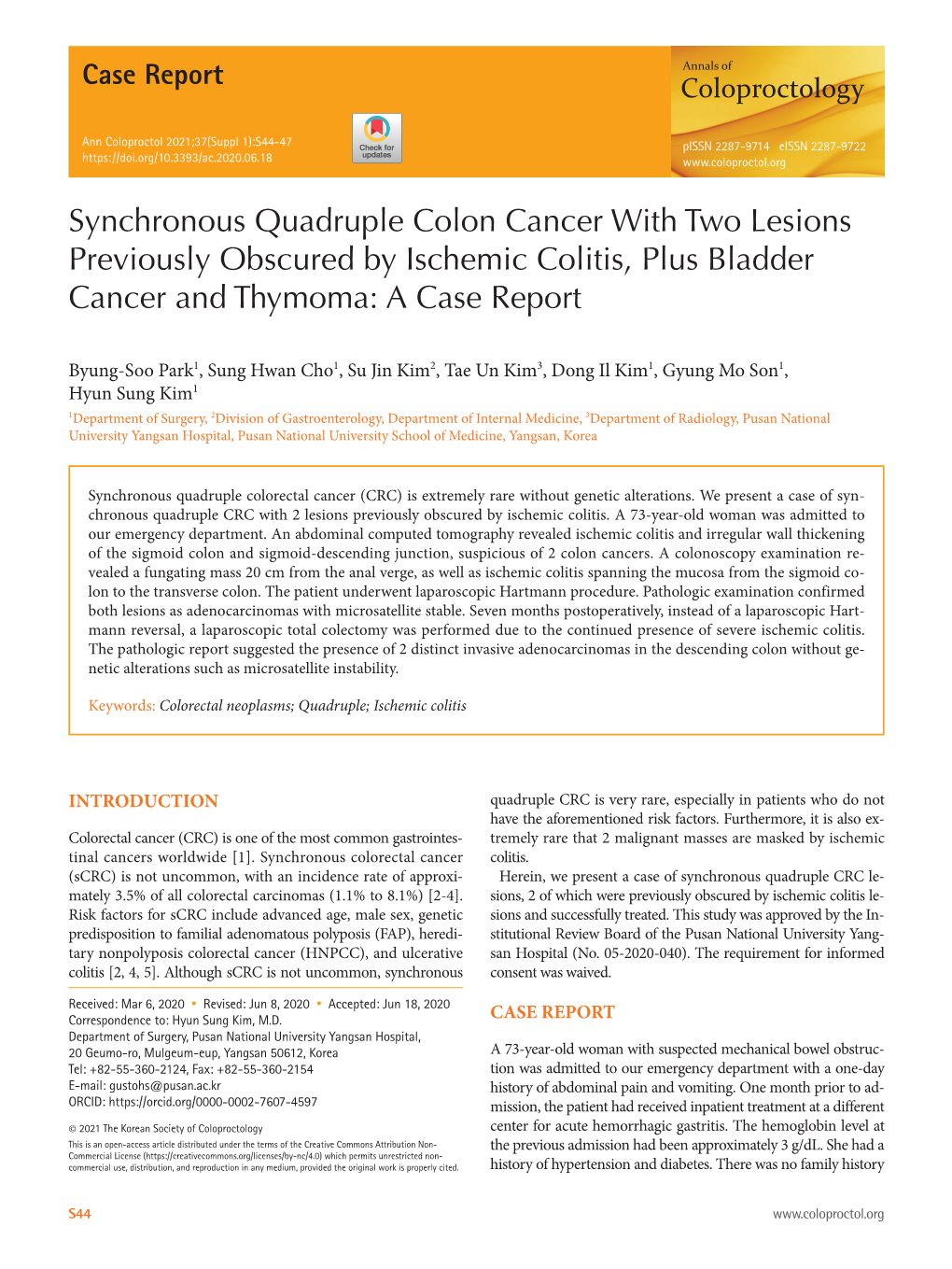 Synchronous Quadruple Colon Cancer with Two Lesions Previously Obscured by Ischemic Colitis, Plus Bladder Cancer and Thymoma: a Case Report