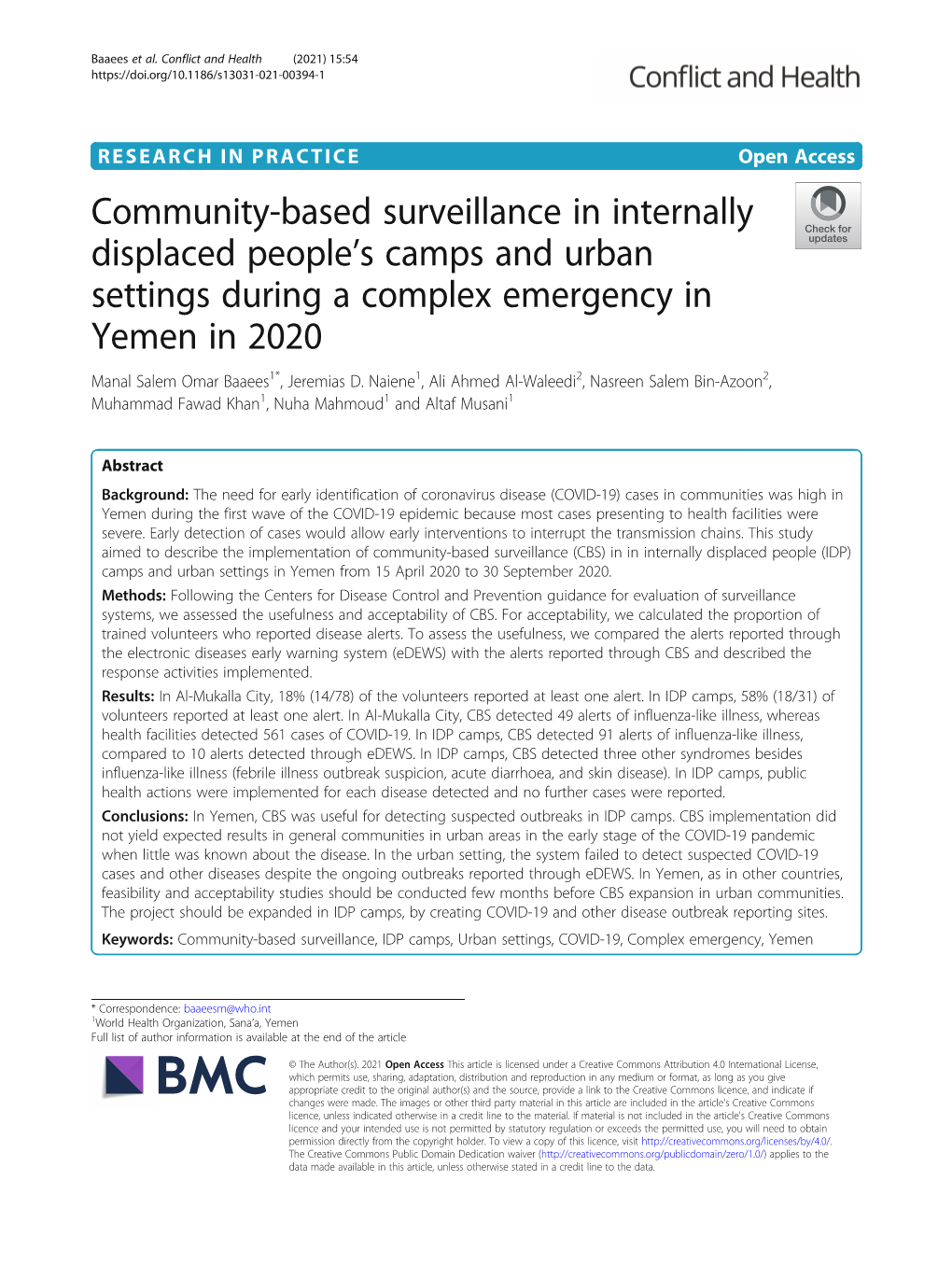 Community-Based Surveillance in Internally Displaced People's Camps