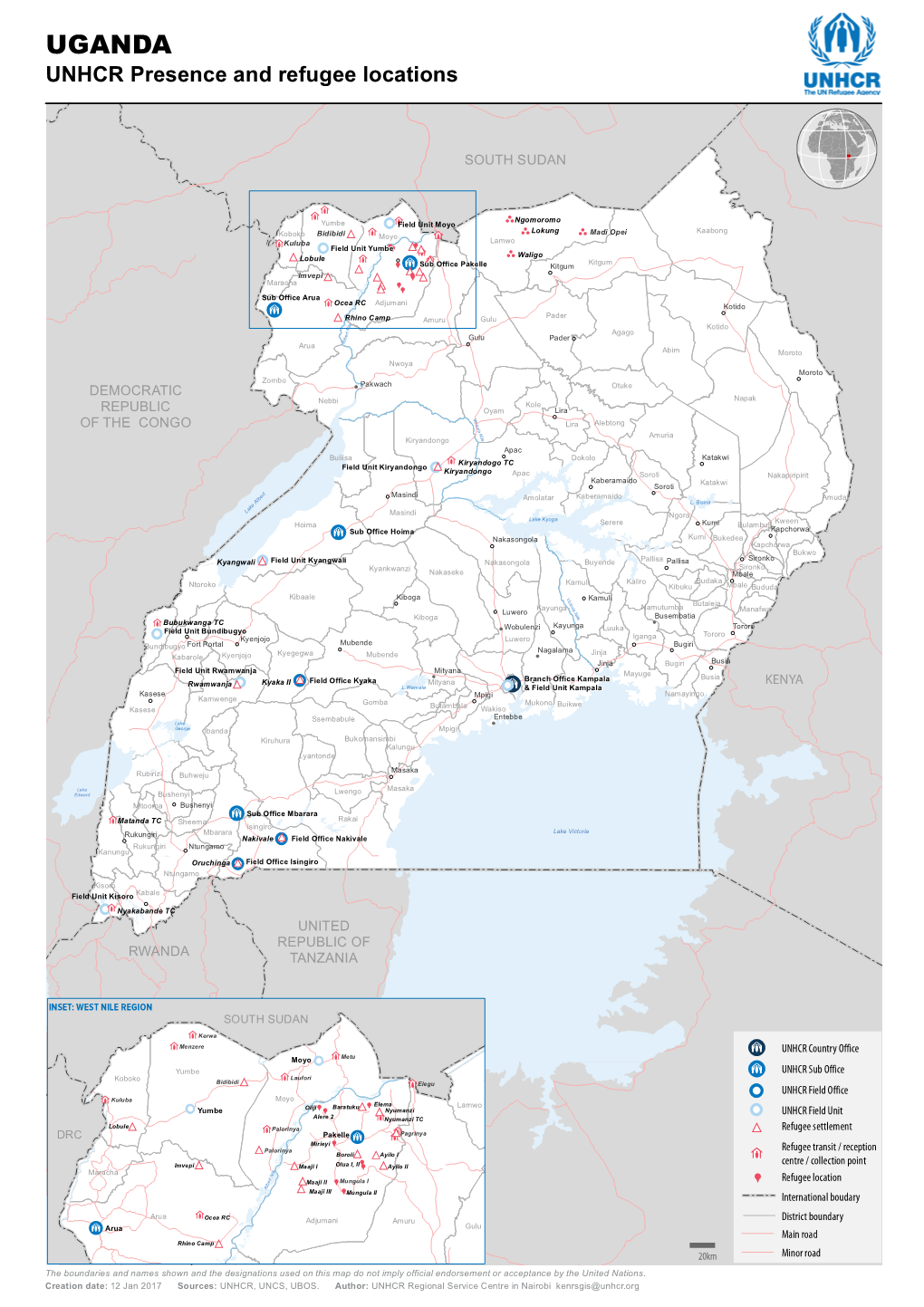 Uganda; UNHCR Presence and Refugee Locations