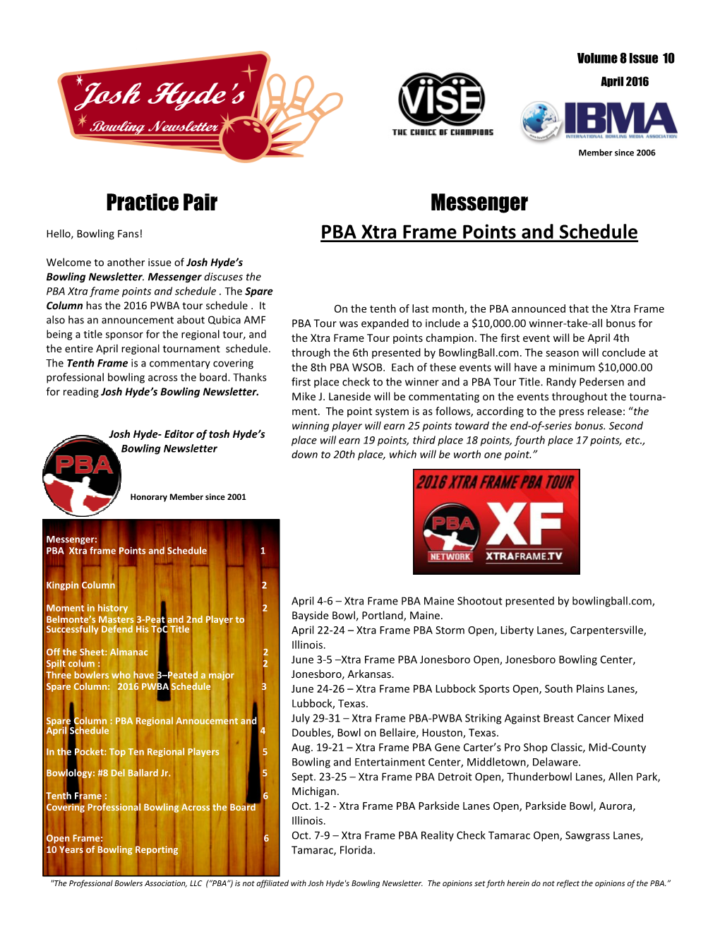 Practice Pair Messenger PBA Xtra Frame Points