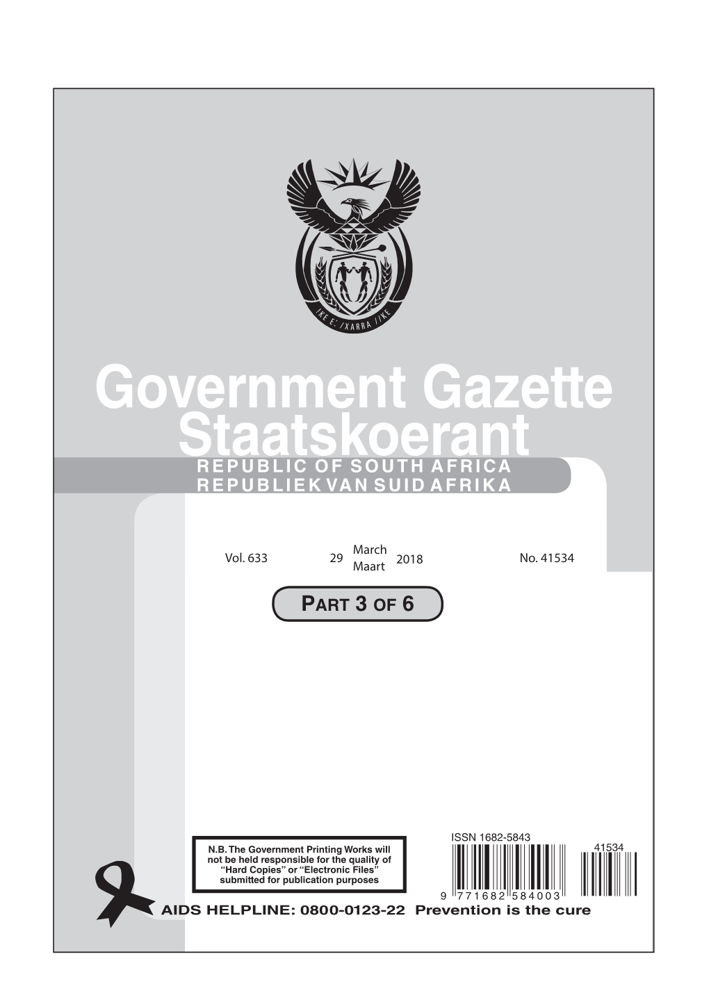 Government Gazette Staatskoerant REPUBLIC of SOUTH AFRICA REPUBLIEK VAN SUID AFRIKA